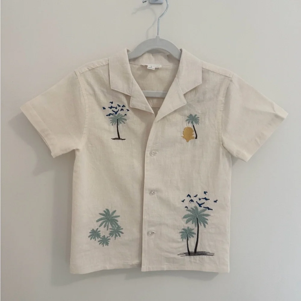 Boys Beachy Summer Short-Sleeve Button-Down Shirt with Palm Embroidery - Picture 1 of 3